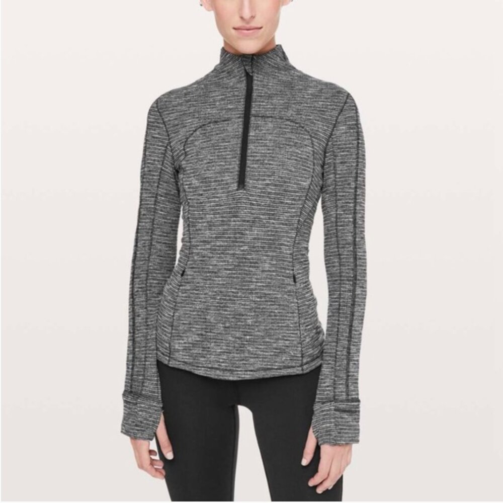 Lululemon Run Briskly 1/4 Zip in Coco Pique Black White - Size 10